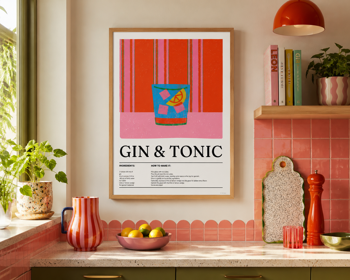 Gin & Tonic Cocktail Print - Red & Pink