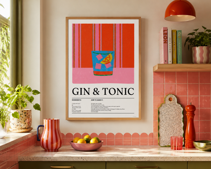 Gin & Tonic Cocktail Print - Red & Pink