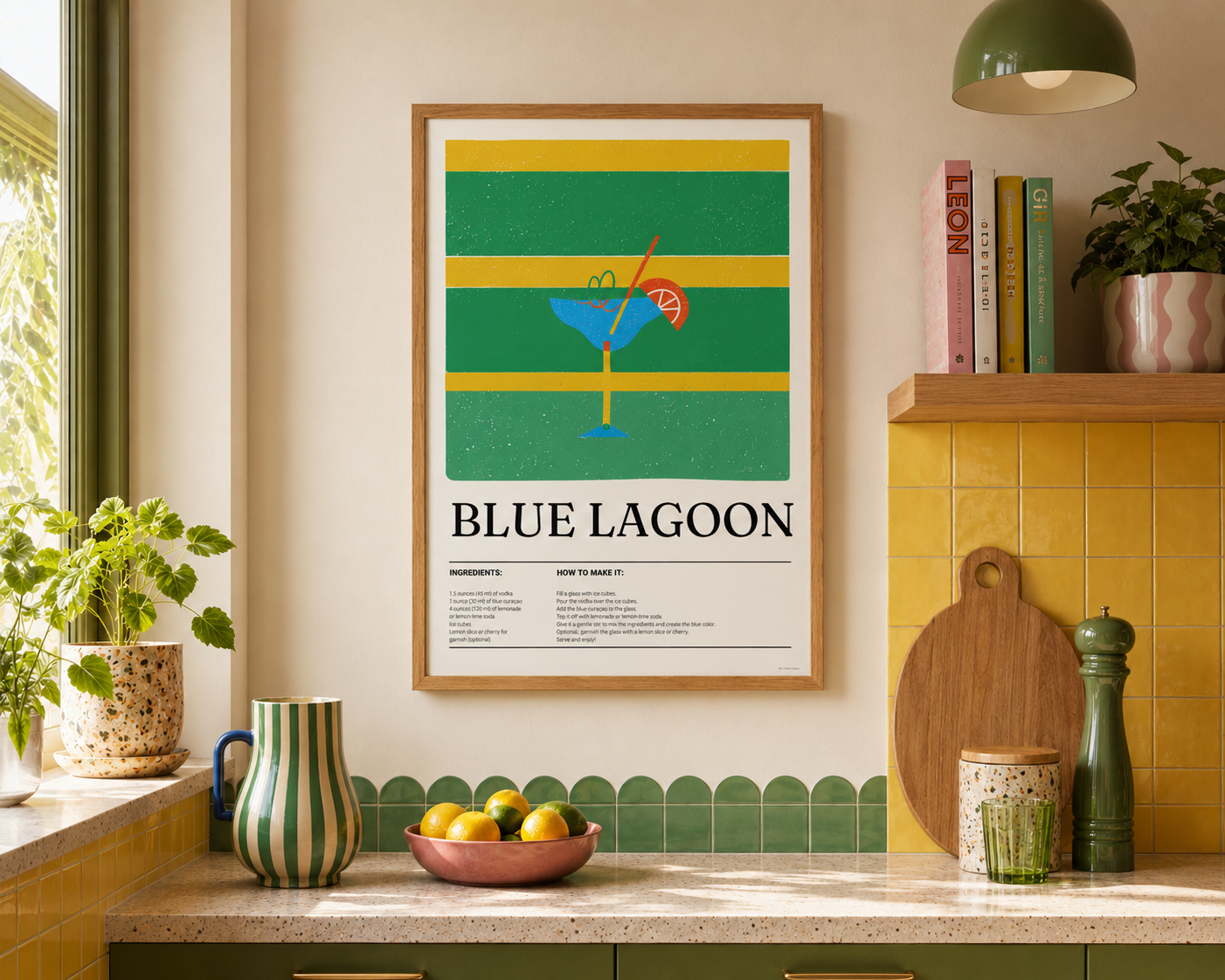 Blue Lagoon Cocktail Print - Green & Yellow