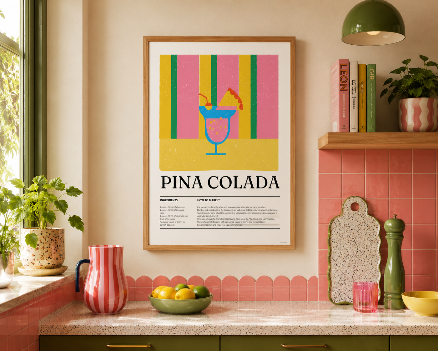 Pina Colada Cocktail Print - Pink & Yellow