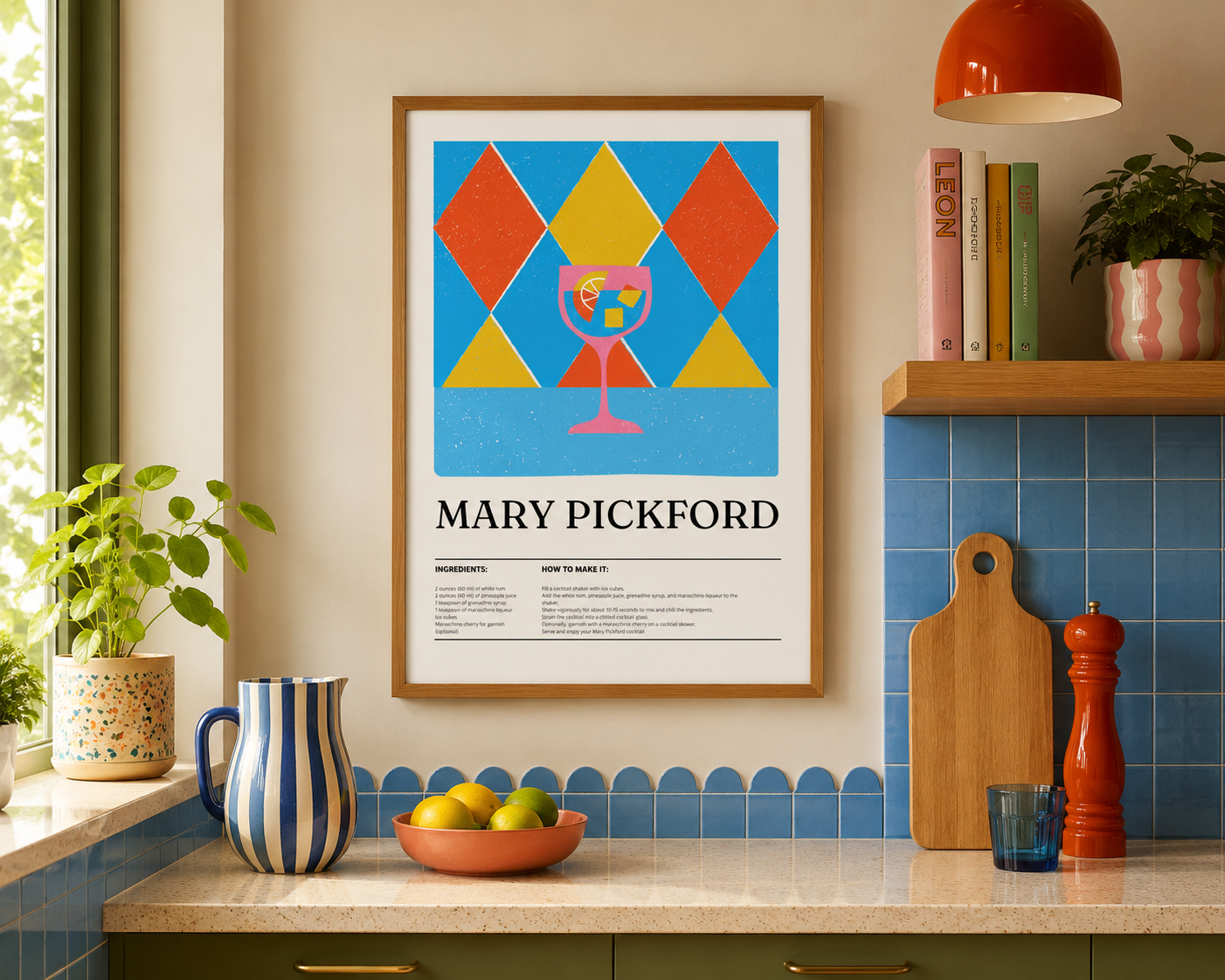 Mary Pickford Cocktail Print - Blue, Orange & Yellow