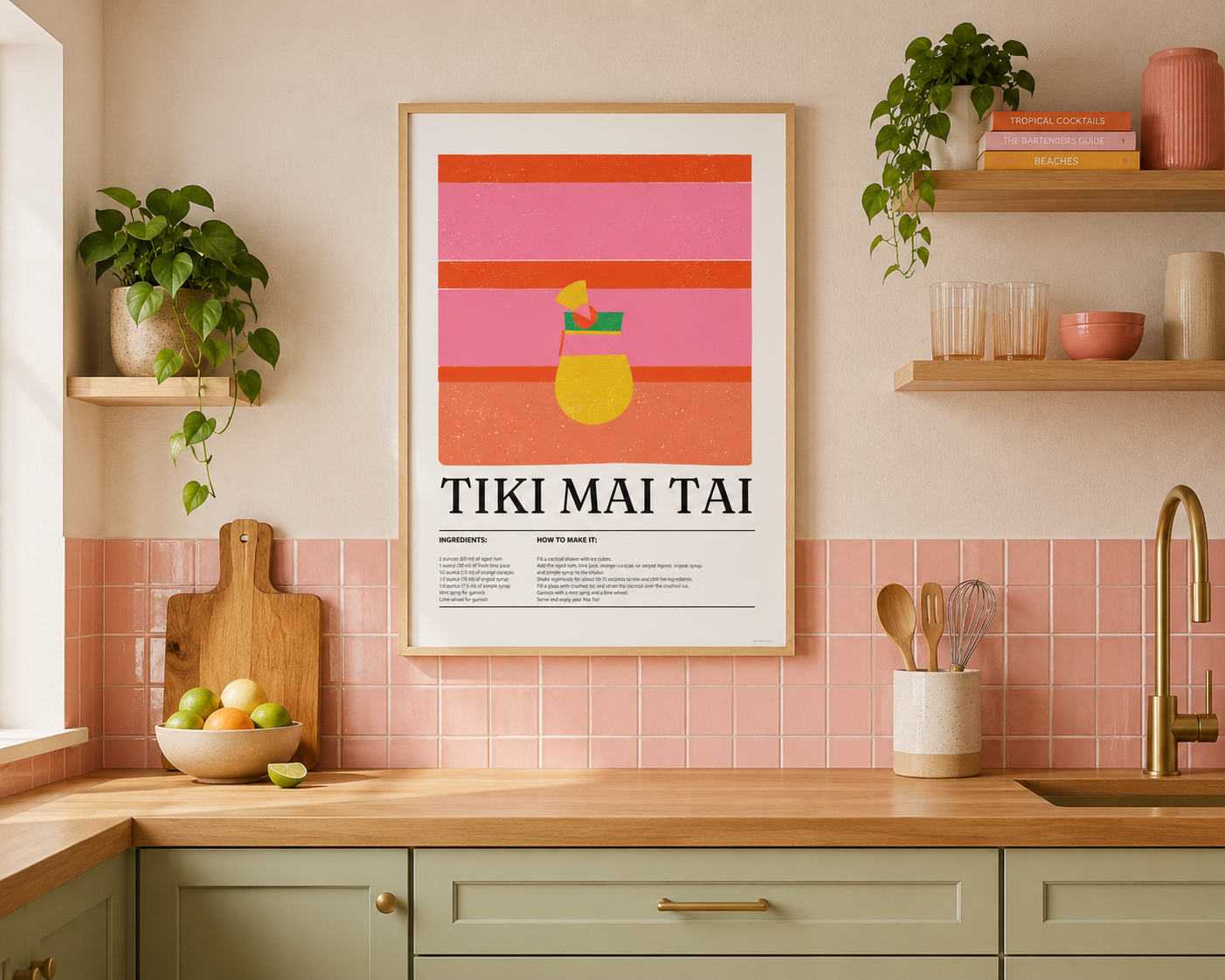 Tiki Mai Tai Cocktail Print - Blue, Orange & Yellow