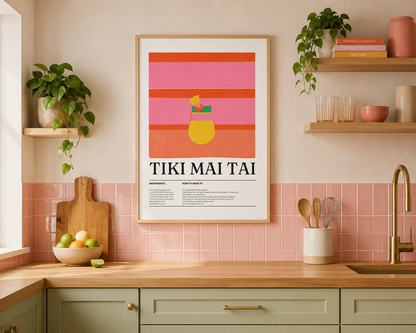 Tiki Mai Tai Cocktail Print - Blue, Orange & Yellow