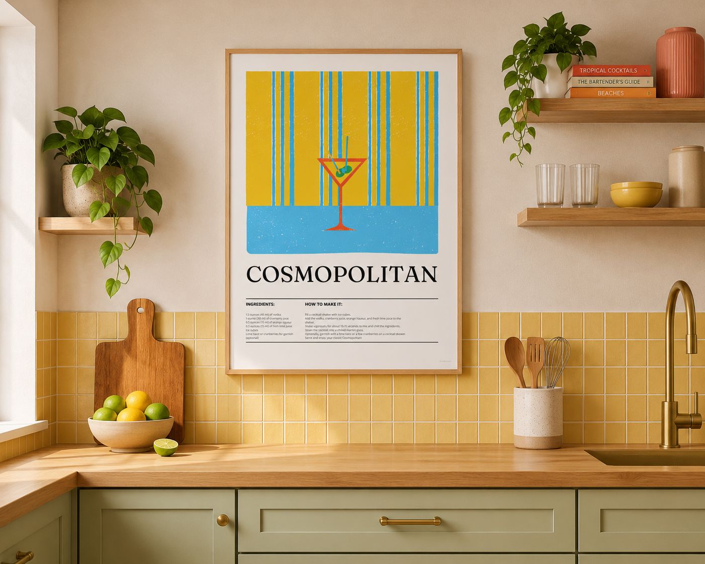 Cosmopolitan Cocktail Print - Blue & Yellow