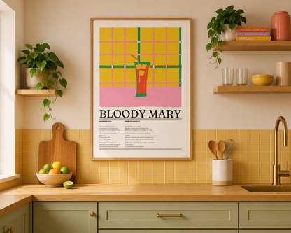 Bloody Mary Cocktail Print - Yellow, Green & Pink