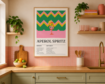 Aperol Spritz Cocktail Print - Green, Yellow & Pink