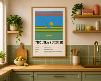Tequila Sunrise Cocktail Print - Blue, Green, Red & Yellow