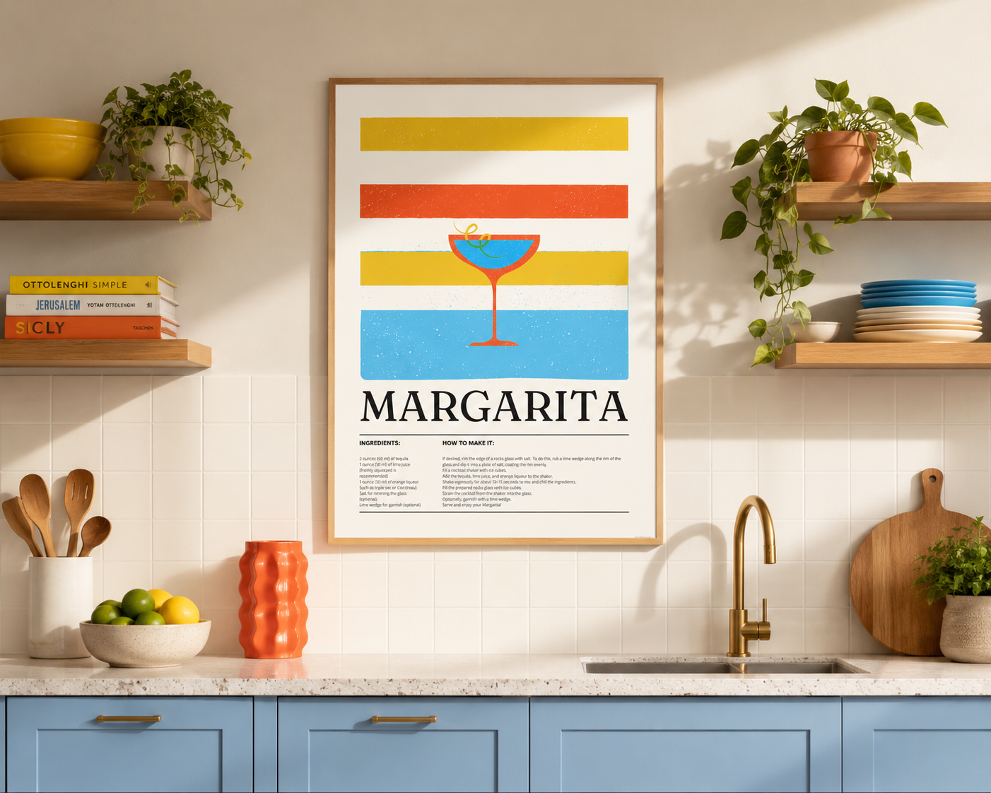 Margarita Cocktail Print - Blue, Orange & Yellow