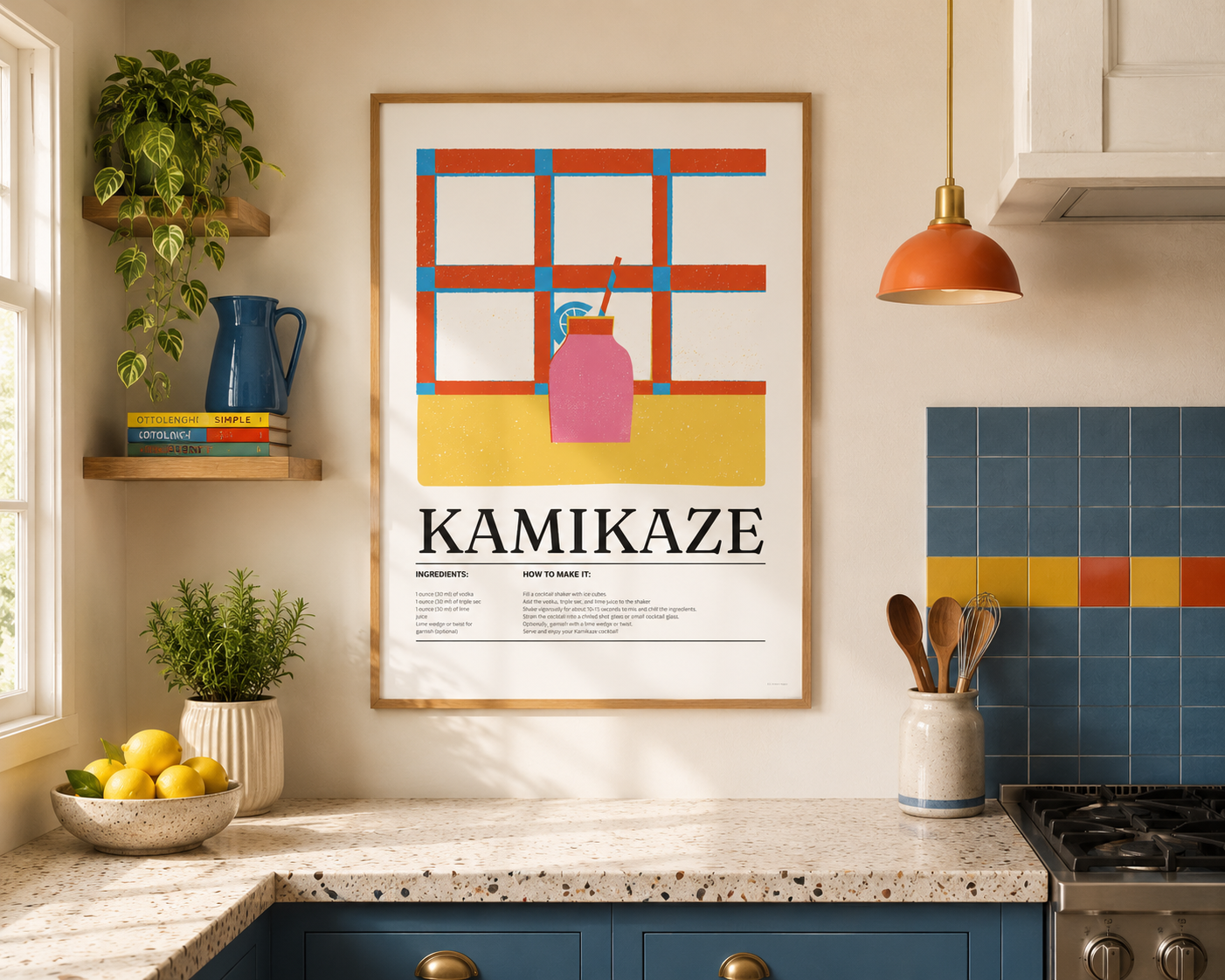 Kamikaze Cocktail Print - Blue, Orange & Yellow