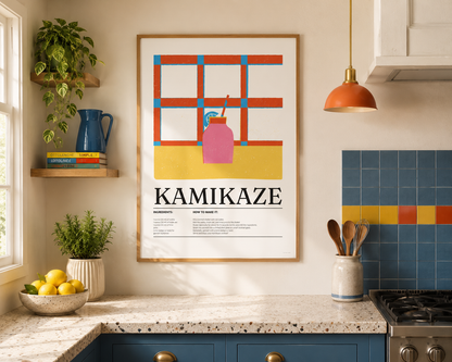 Kamikaze Cocktail Print - Blue, Orange & Yellow