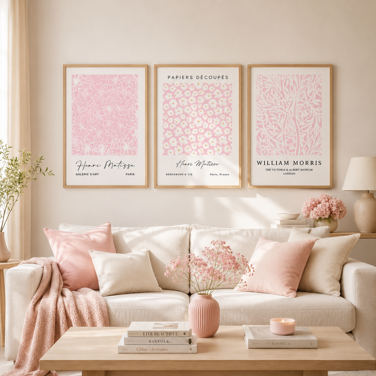 Set of 3 Pink Matisse / William Morris Prints