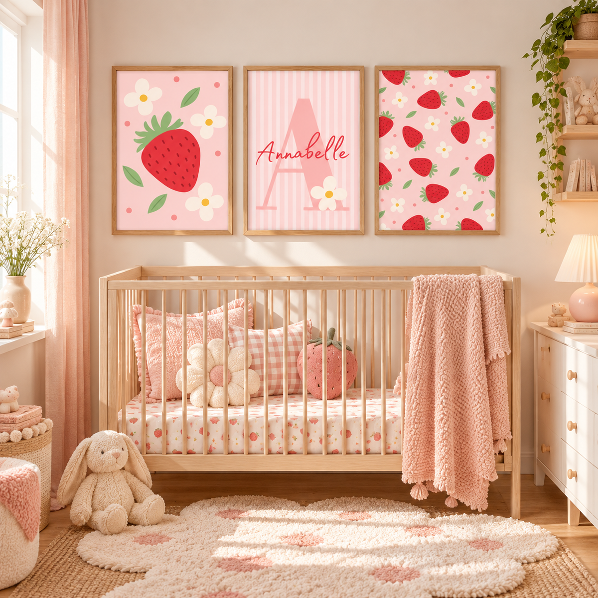 Personalised Strawberry Nursery Prints Set of 3