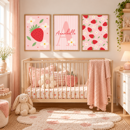 Personalised Strawberry Nursery Prints Set of 3
