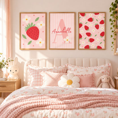 Personalised Strawberry Nursery Prints Set of 3