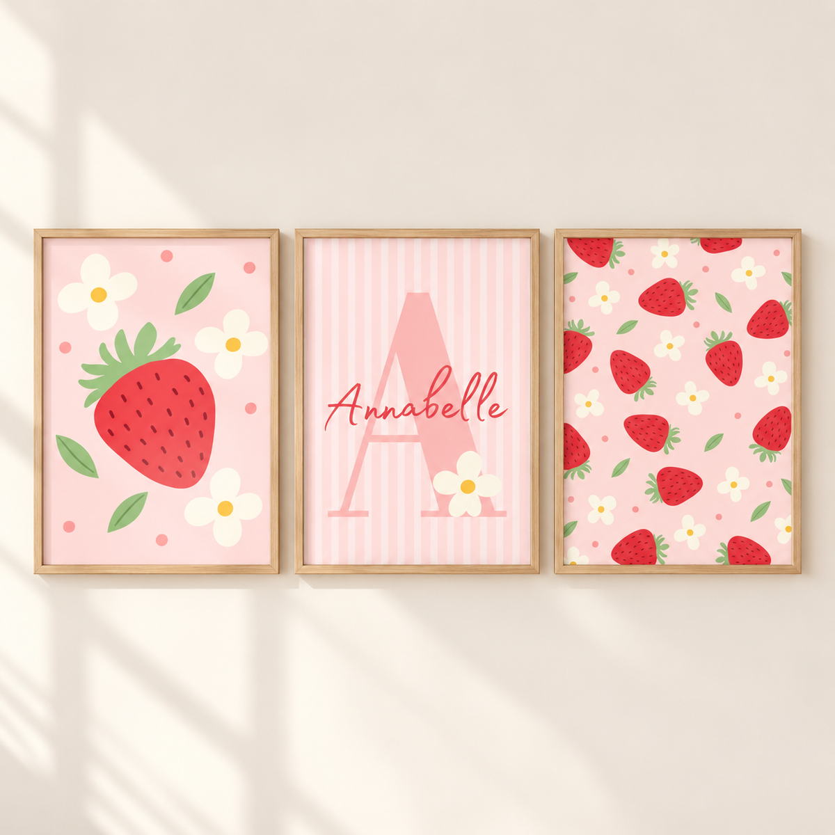 Personalised Strawberry Nursery Prints Set of 3
