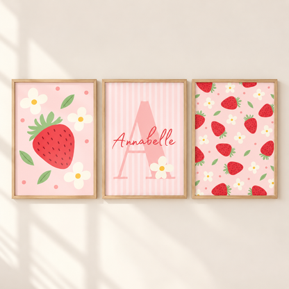 Personalised Strawberry Nursery Prints Set of 3