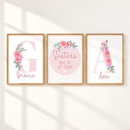 Personalised Sisters Prints Set of 3