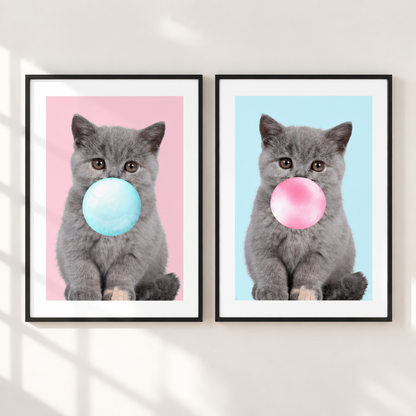 Blue Bubblegum Cat Print