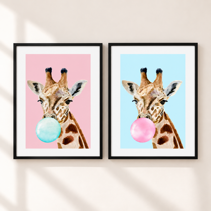 Giraffe Bubblegum Blue Wall Art