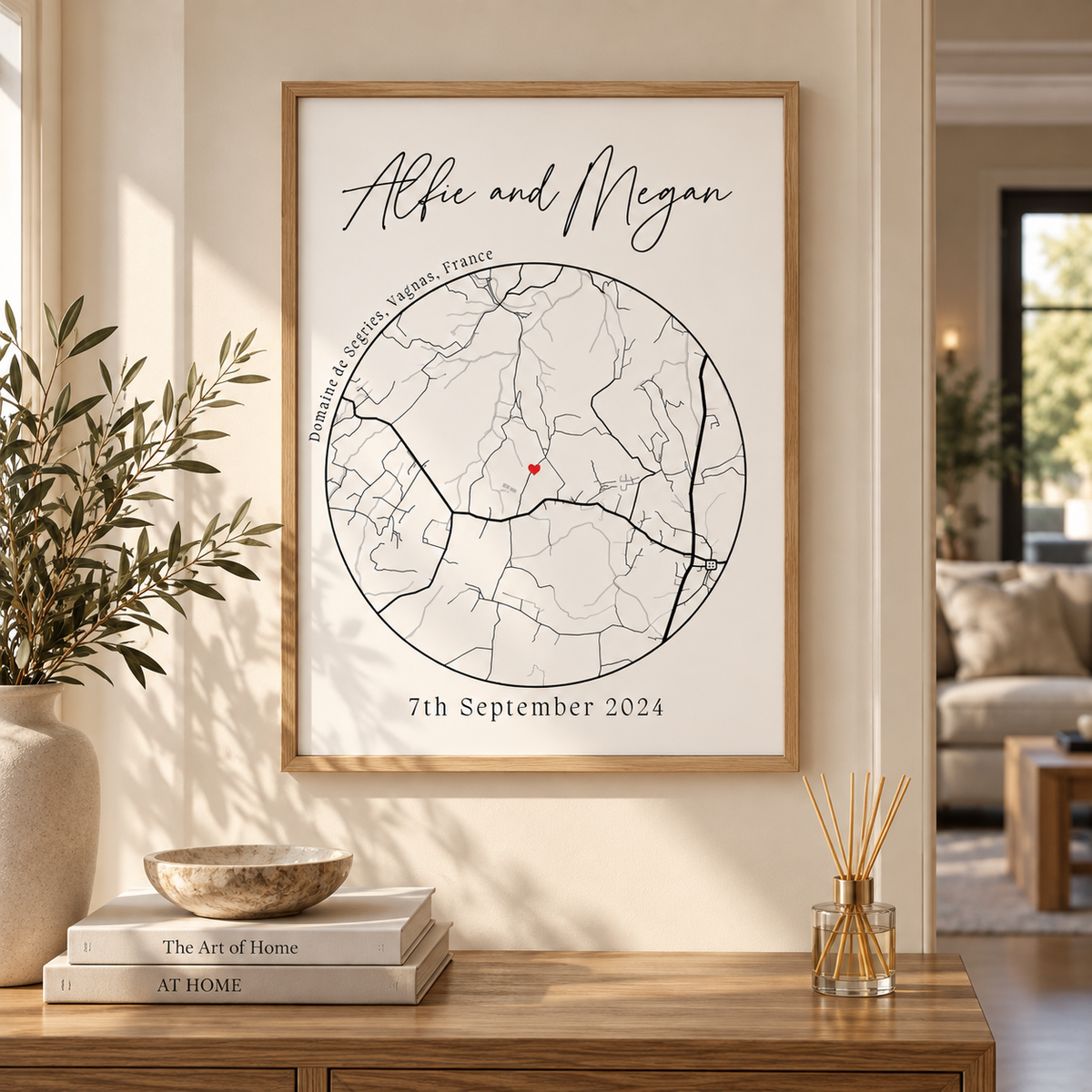 Custom location map print personalised with couple names venue and meaningful date