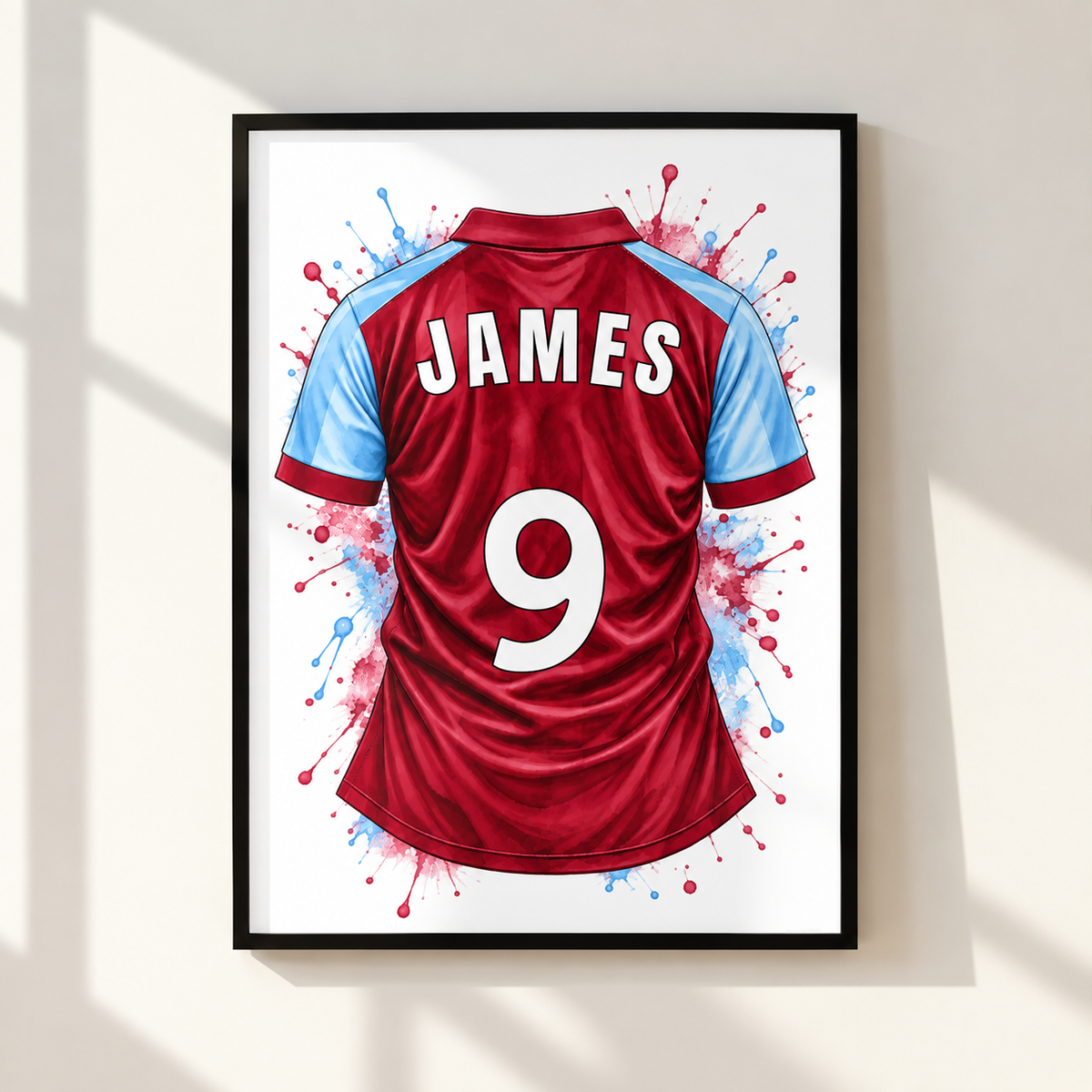 Personalised Aston Villa inspired football shirt print with custom name and number