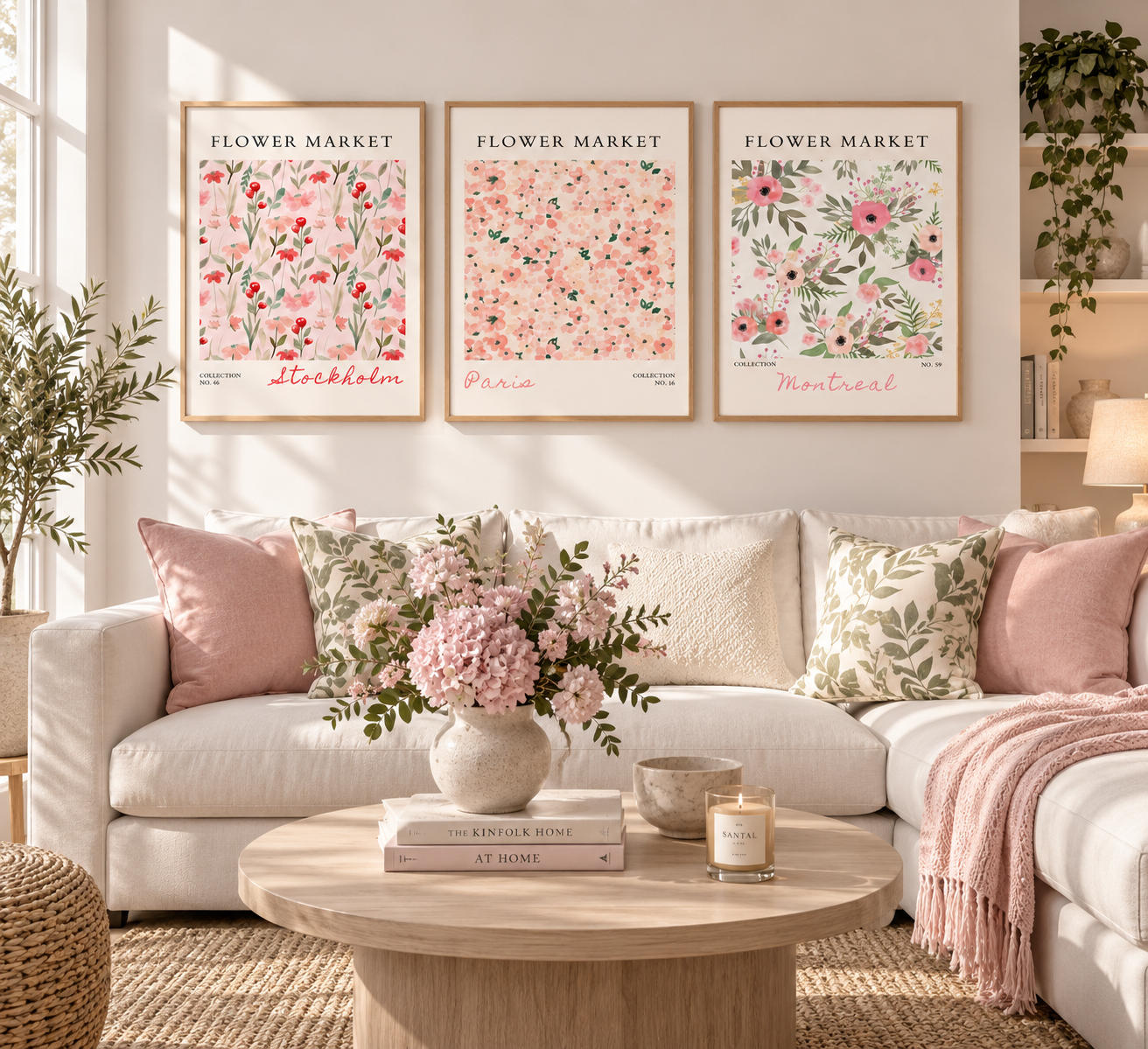 Set of 3 Pink Flower Market Prints