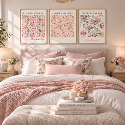 Set of 3 Pink Flower Market Prints