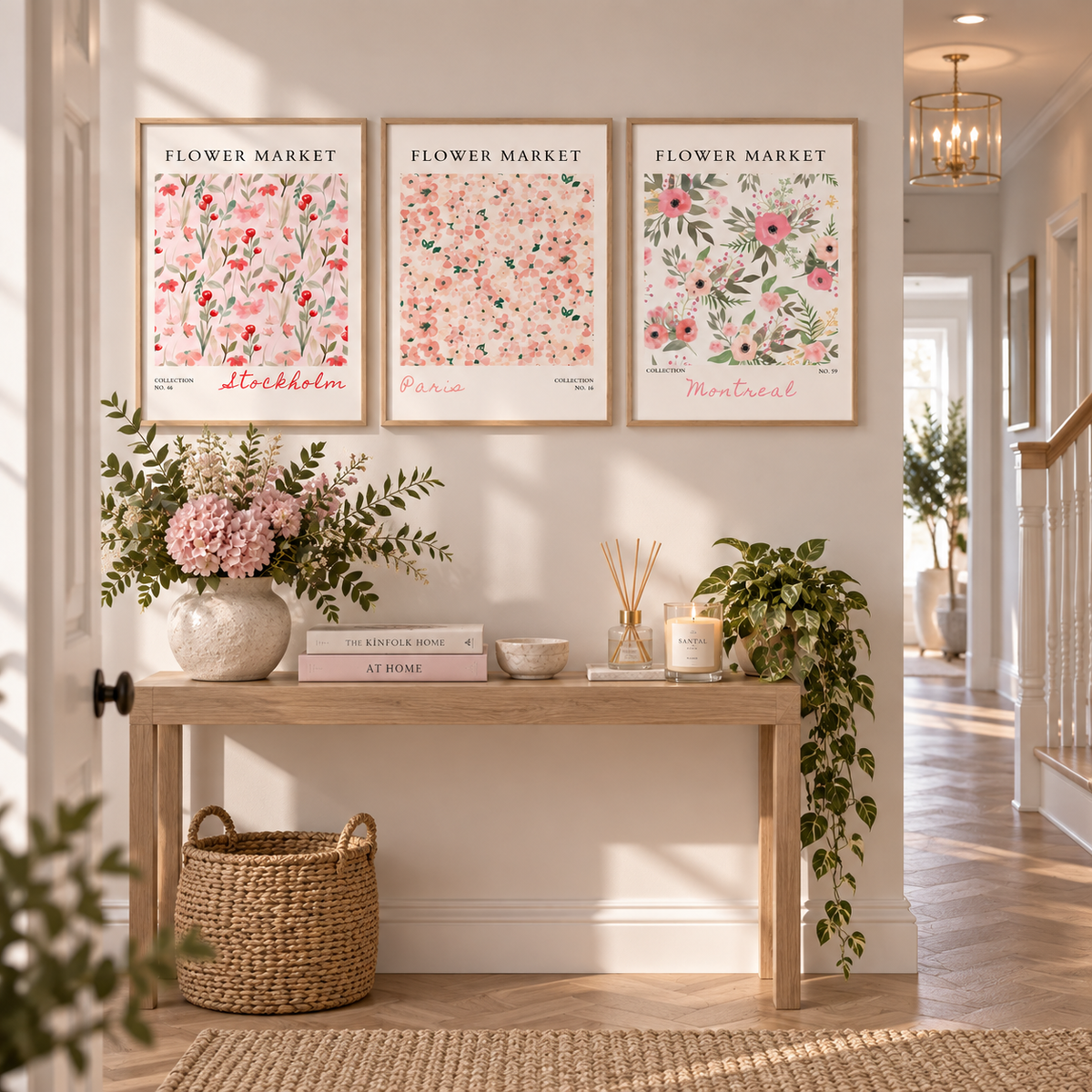 Set of 3 Pink Flower Market Prints