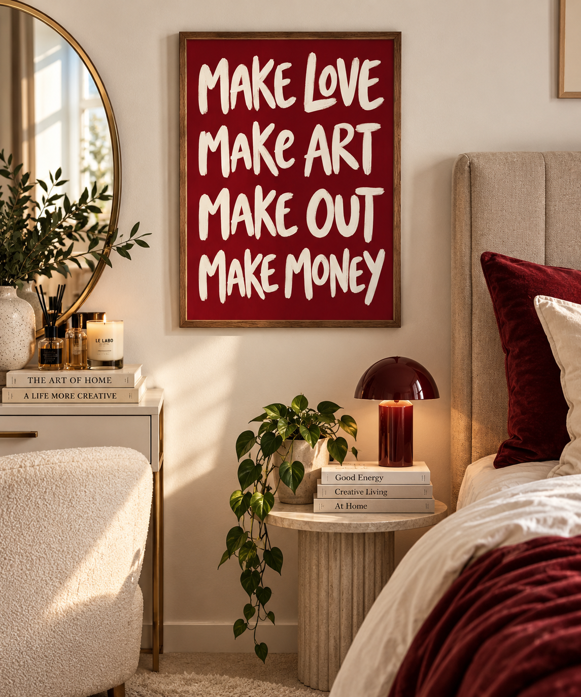 Make Love Make Art Burgundy Typography Print