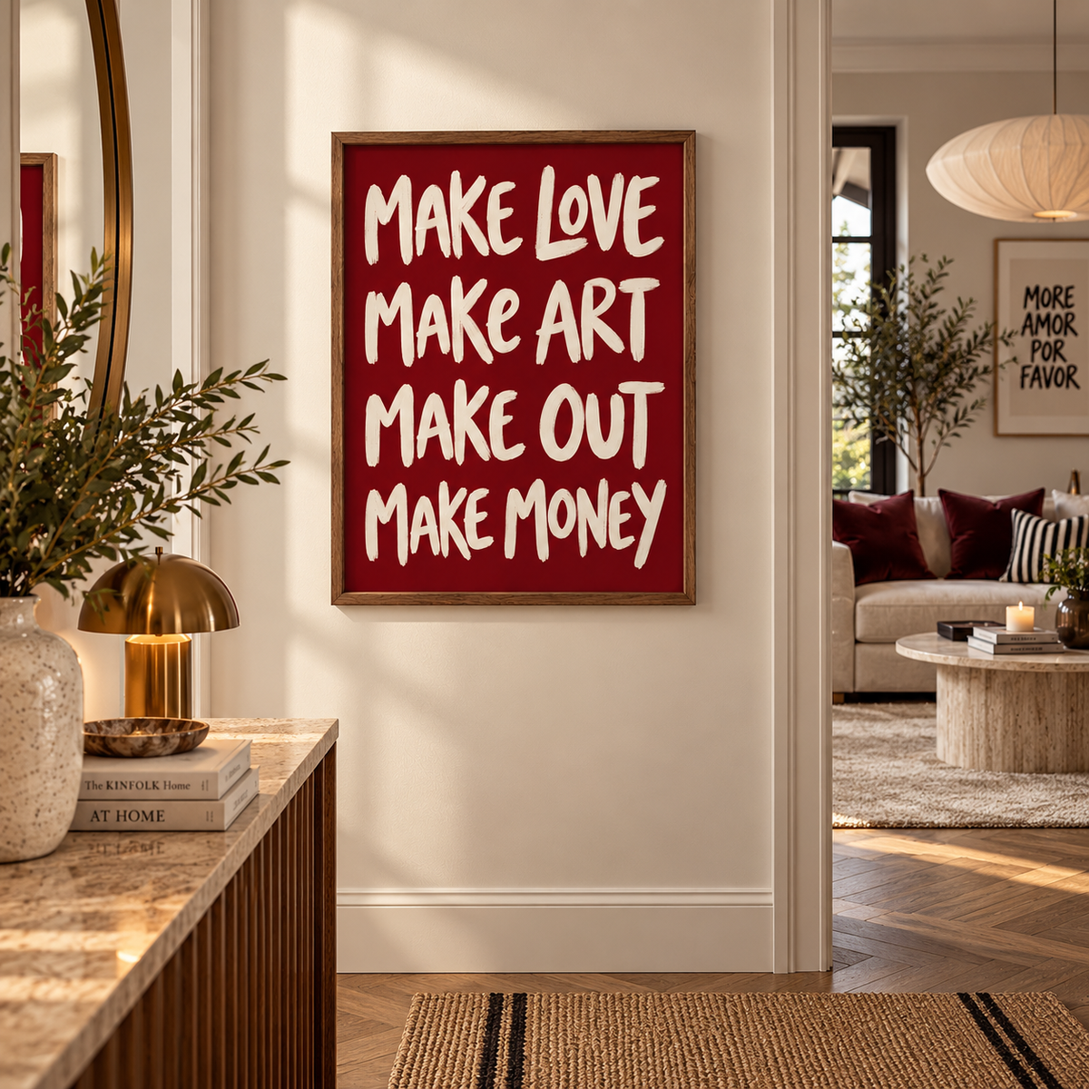 Make Love Make Art Burgundy Typography Print