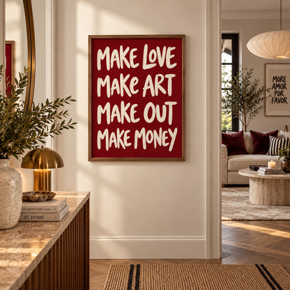 Make Love Make Art Burgundy Typography Print