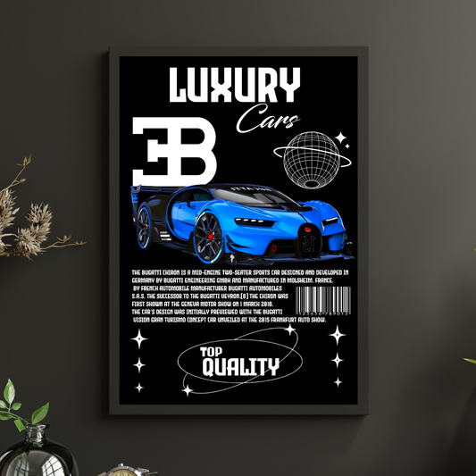 Blue Bugatti Chiron Sports Car Poster