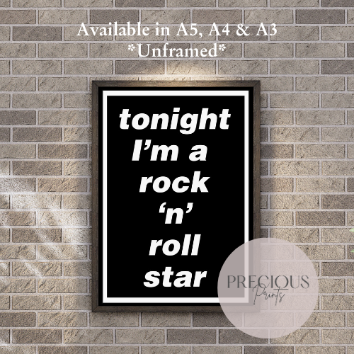 Oasis Lyric Poster - Tonight I'm A Rock 'N' Roll Star