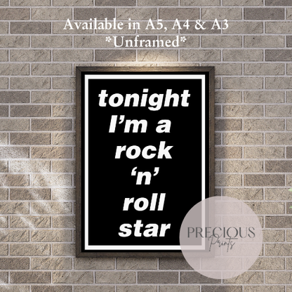 Oasis Lyric Poster - Tonight I'm A Rock 'N' Roll Star