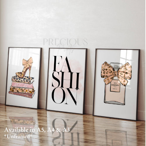 Set of 3 Pink Leopard Bows / Stilettos Wall Art