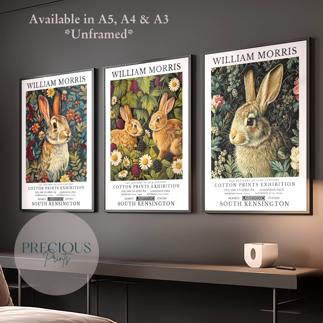 Set of 3 William Morris Rabbit Poster / Art Exhibition Prints