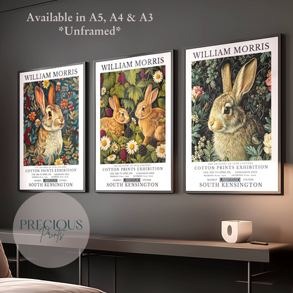 Set of 3 William Morris Rabbit Poster / Art Exhibition Prints