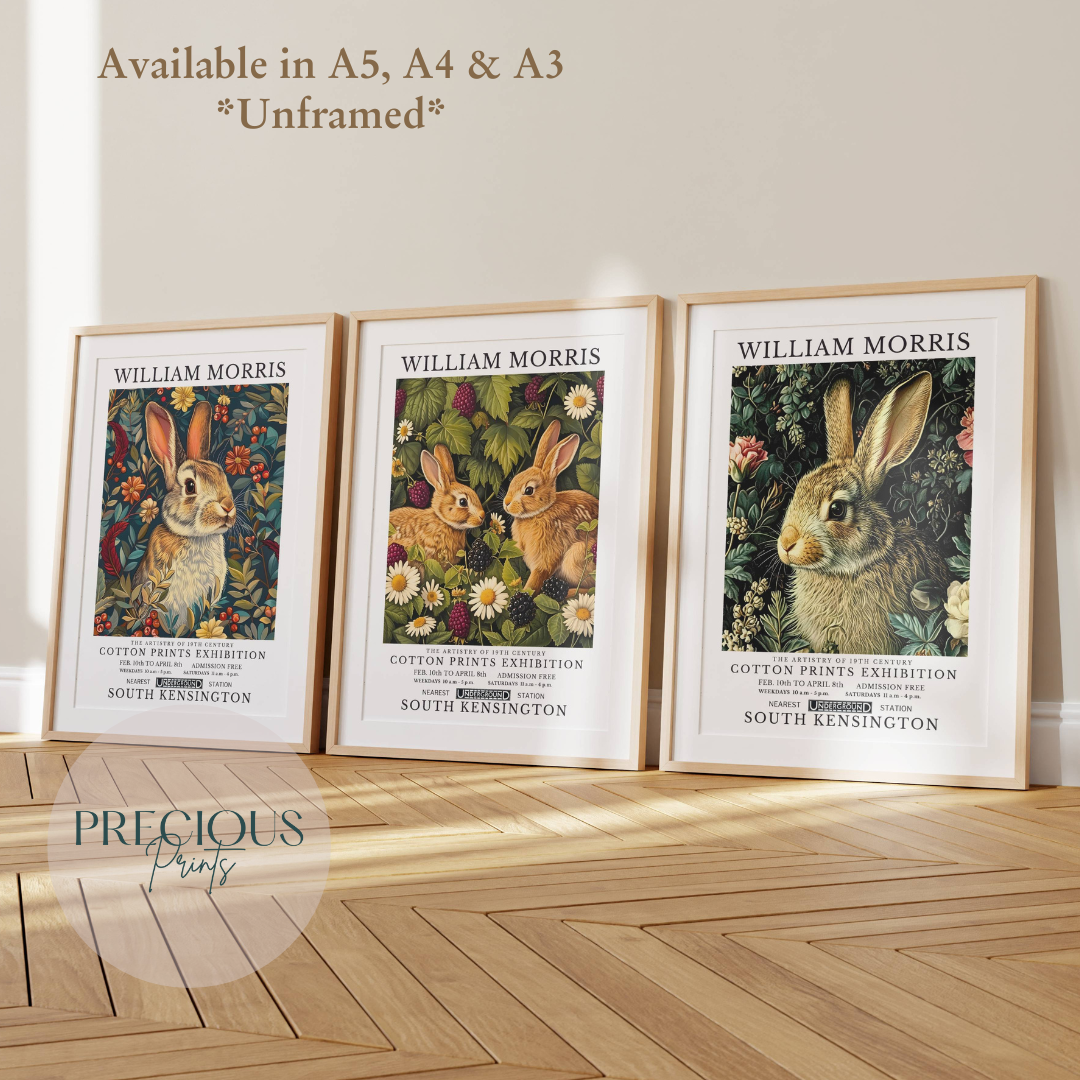 Set of 3 William Morris Rabbit Poster / Art Exhibition Prints