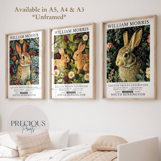 Set of 3 William Morris Rabbit Poster / Art Exhibition Prints
