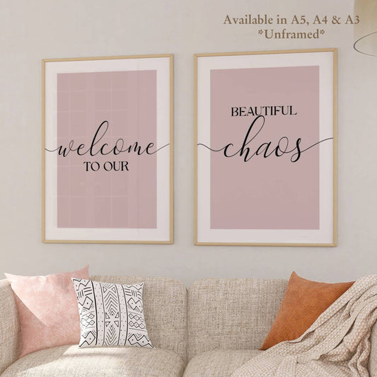 Set of 2 Pink Family Wall Art Prints