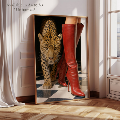 Stylish Fashion Leopard & Red Boots Print