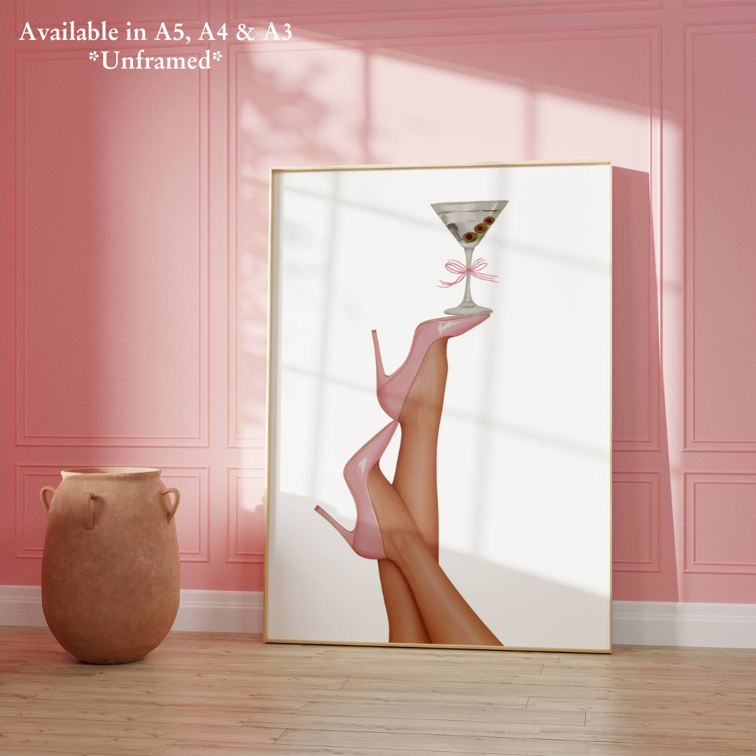 Pink Heels Balancing a Martini Glass Poster