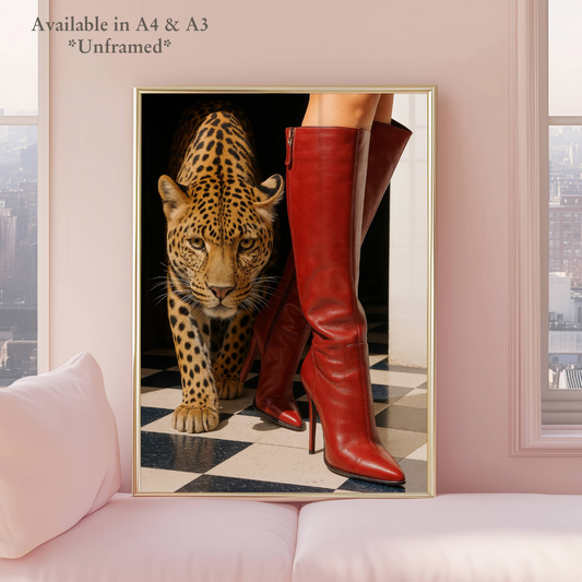 Stylish Fashion Leopard & Red Boots Print