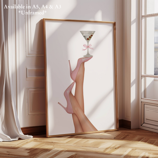 Pink Heels Balancing a Martini Glass Poster