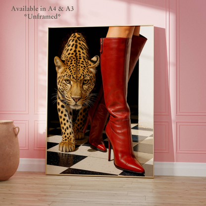 Stylish Fashion Leopard & Red Boots Print