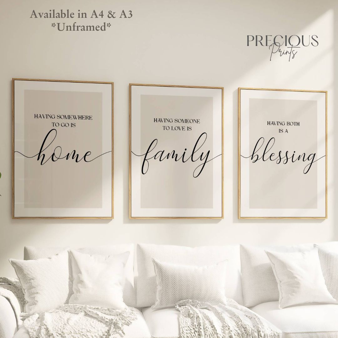 Set of 3 Beige Family Posters