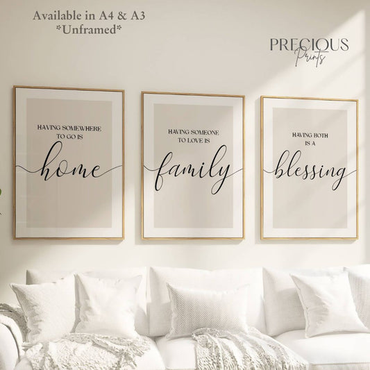 Set of 3 Beige Family Posters