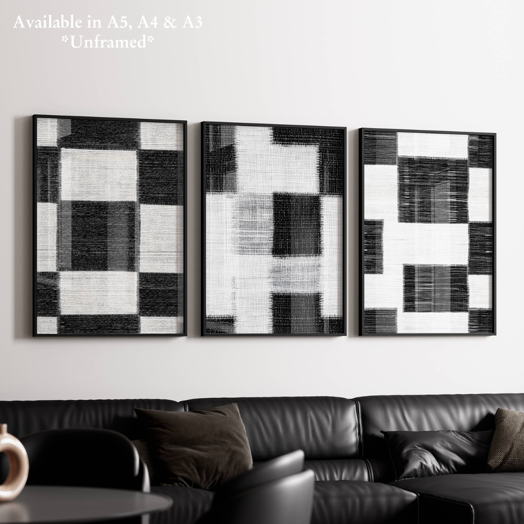 Set of 3 Dark Modern Fabric Effect Squares