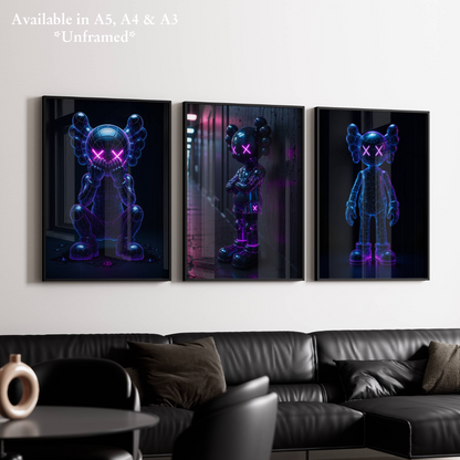Set of 3 Neon Kaws Posters