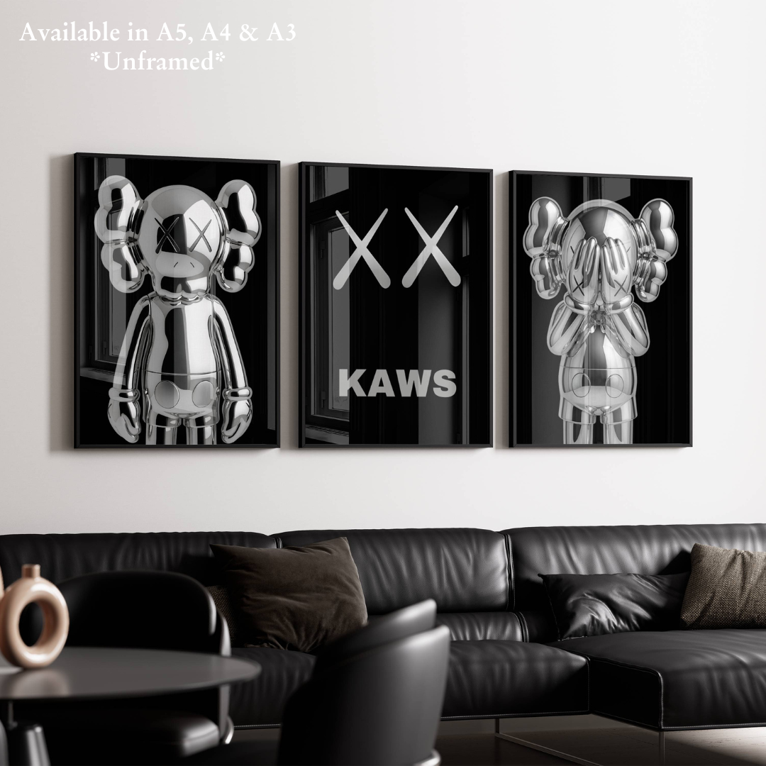 Set of 3 Silver Kaws Posters